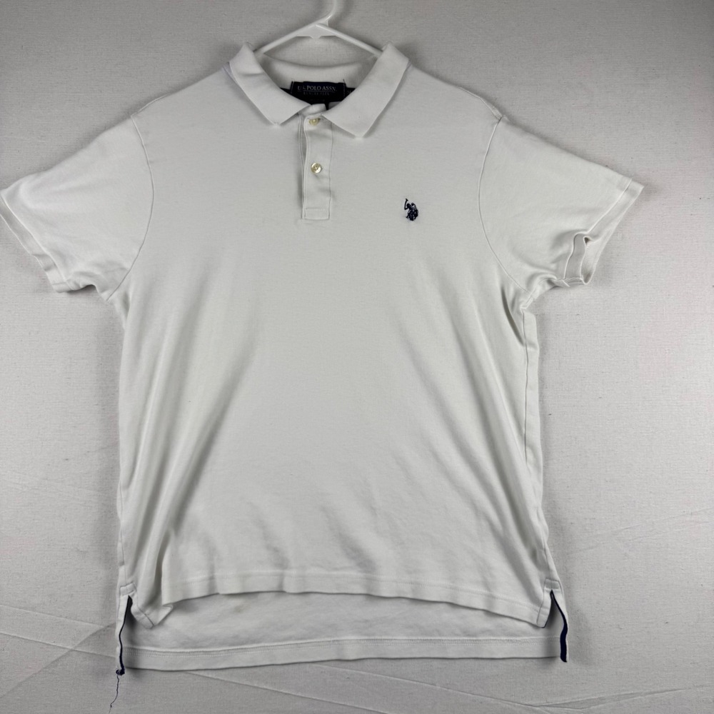 US Polo Assn Luxury Feel White Polo Shirt Mens Medium 118040BT Cotton